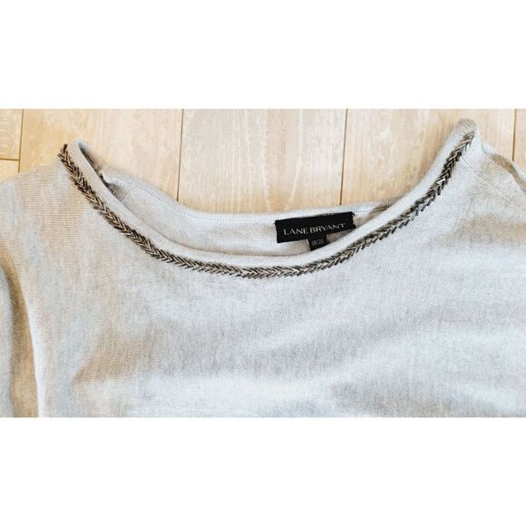 Lane Bryant Sweater Women's Plus 18/20 Gray Pullover Open Sleeves Casual Beaded - Picture 7 of 9